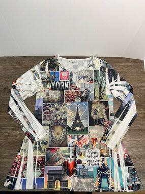 Cover Charge Graphic Paris NYC Collage Top | Size S Stretch Tunic